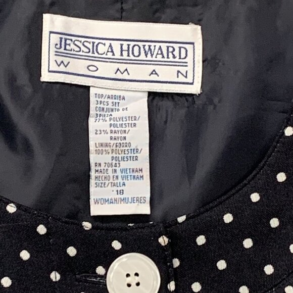 VTG Jessica Howard Woman Polka Dot Button Down Jacket Sz 18 Black & White #98B - Picture 6 of 7